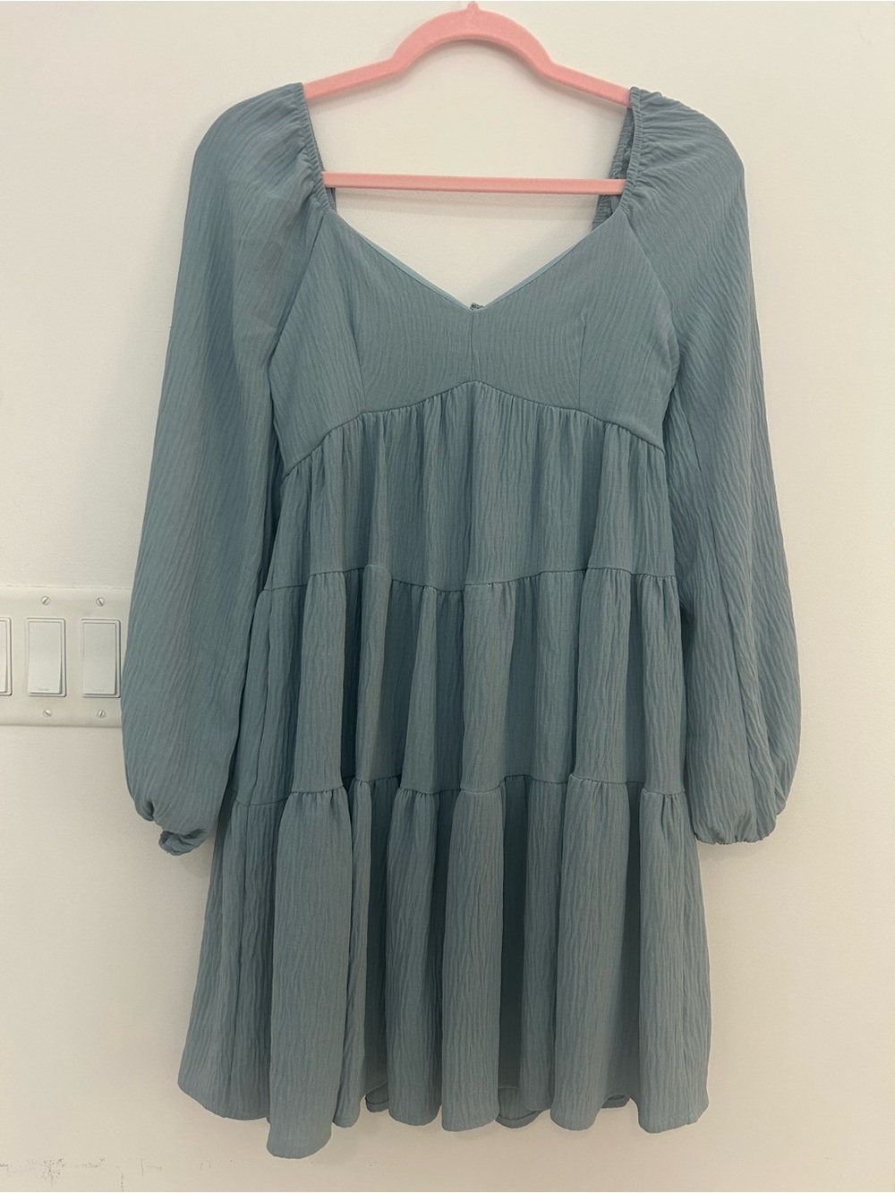 Alter’d State XS Dusty Blue Tiered Mini Dress Coastal Cowgirl Cottagecore